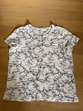 Banana Republic White Short-Sleeve Tee with Black Abstract Face Print Sz XL